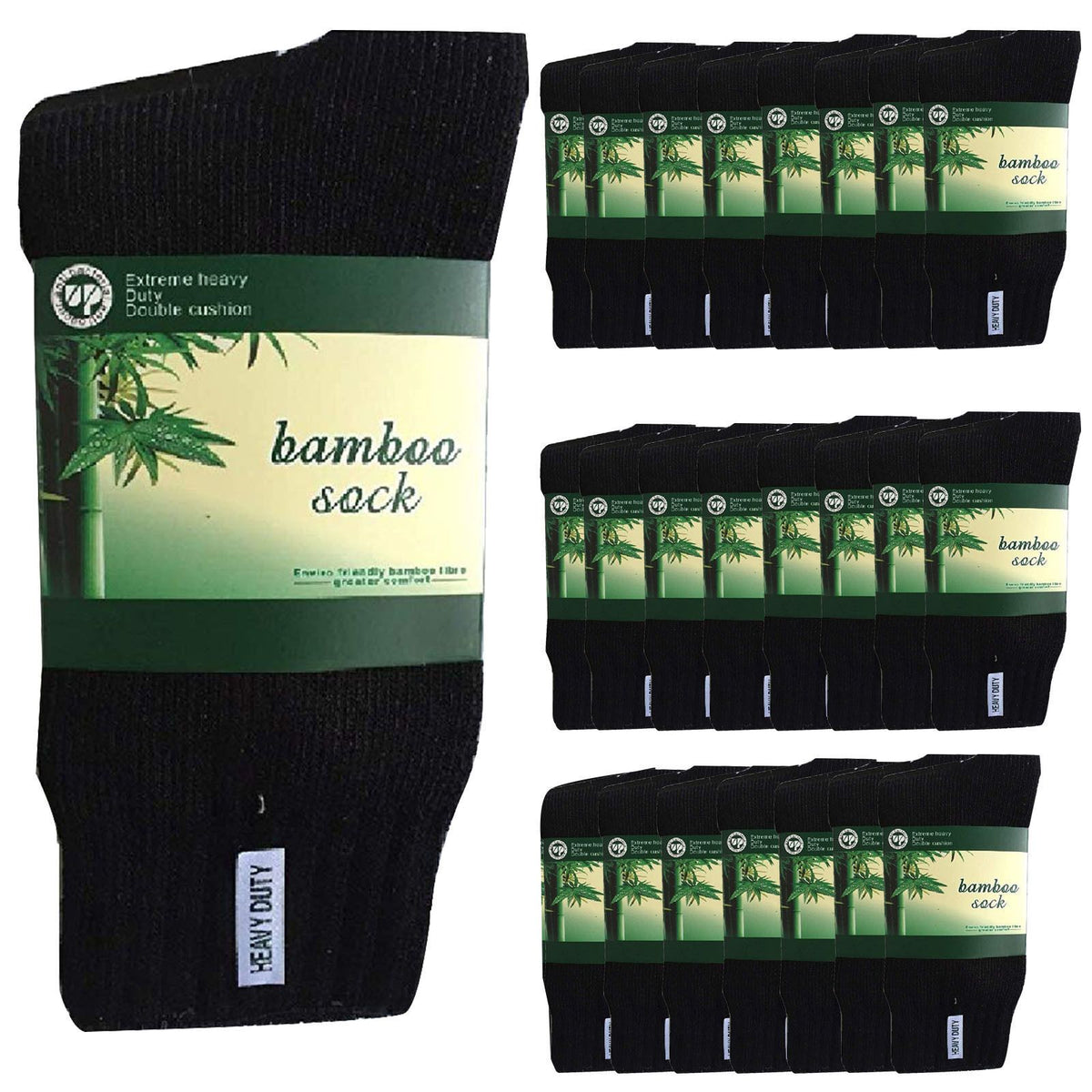 24 Pairs BAMBOO SOCKS Mens Heavy Duty Premium Thick Work, Black