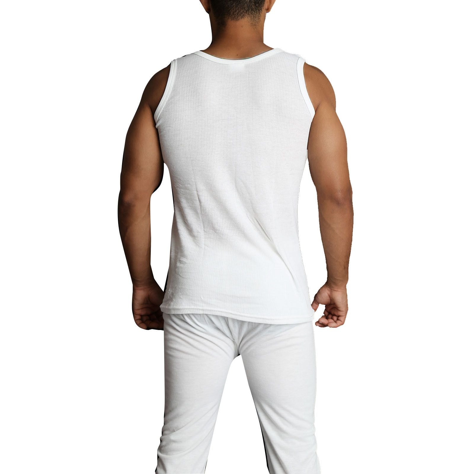 2pcs Set Mens Merino Wool Blend Thermal Singlet Top & Pants Underwear Thermals - Beige - S