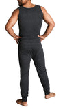 2pcs Set Mens Merino Wool Blend Thermal Singlet Top & Pants Underwear Thermals - Black - S