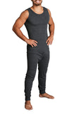 2pcs Set Mens Merino Wool Blend Thermal Singlet Top & Pants Underwear Thermals - Black - XL