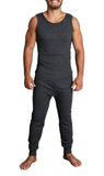 2pcs Set Mens Merino Wool Blend Thermal Singlet Top & Pants Underwear Thermals - Black - XL