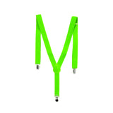 2x Mens Suspenders Braces Adjustable Strong Clip On Elastic Formal Wedding Slim - Fluro Green