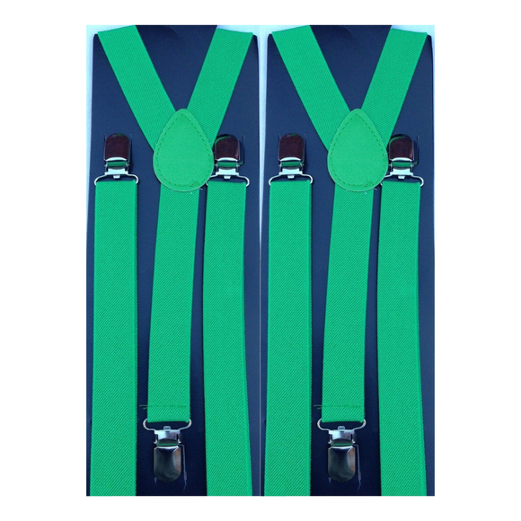 2x Mens Suspenders Braces Adjustable Strong Clip On Elastic Formal Wedding Slim - Green
