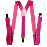 2x Mens Suspenders Braces Adjustable Strong Clip On Elastic Formal Wedding Slim - Hot Pink (Glitter)