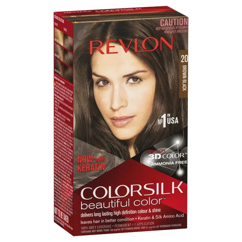 Hair Colouring: Revlon ColorSilk 20 Brown Black Permanent 3D Hair Colour w/ Keratin - Brown/Black