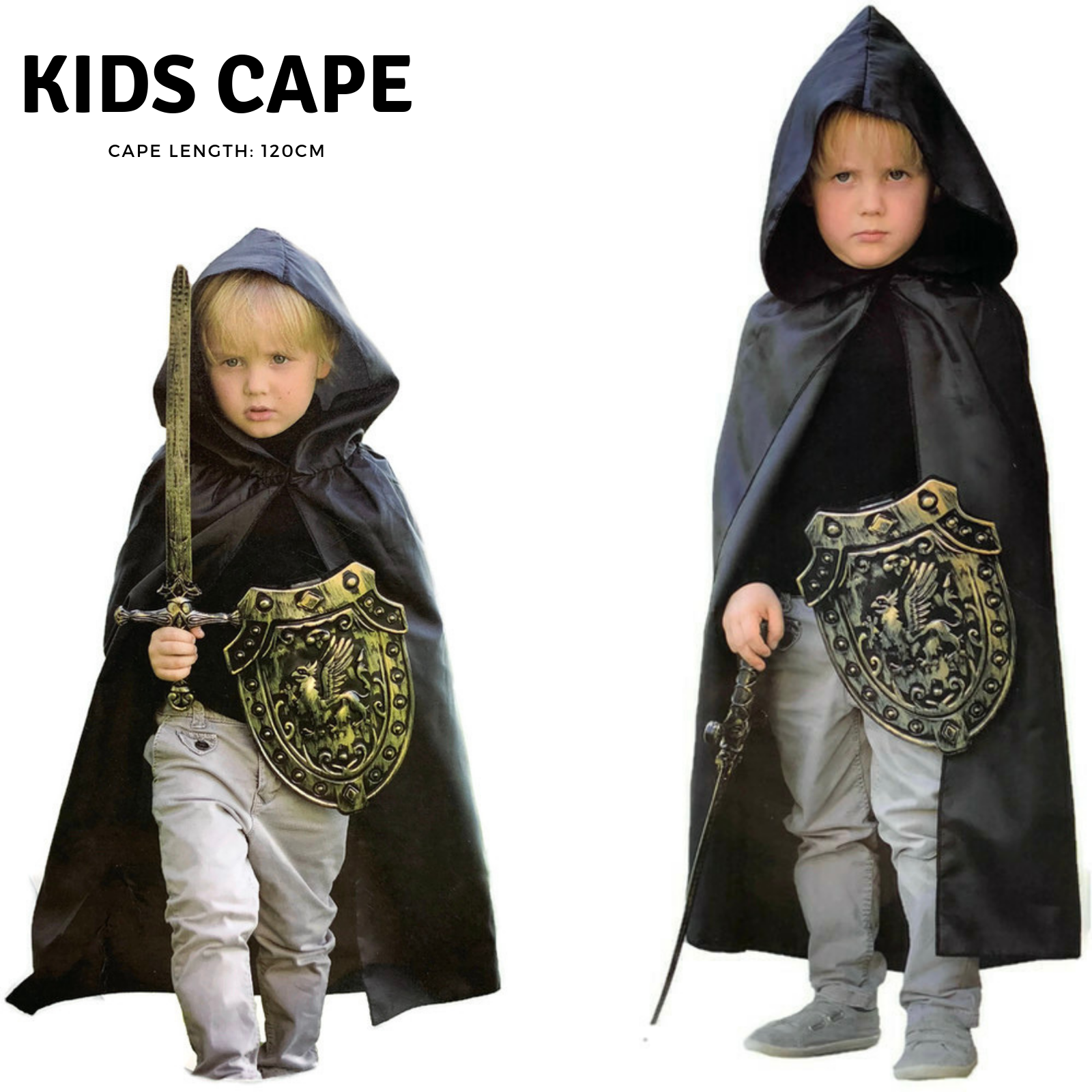Costumes & Accessories: Kids Cape Cloak Hooded Robe Halloween Vampire Witch Wizard 120cm Hood - Black