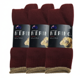 3 Pairs MERINO WOOL SOCKS Mens Heavy Duty Premium Thick Work Socks Cushion - Burgundy - 6-11