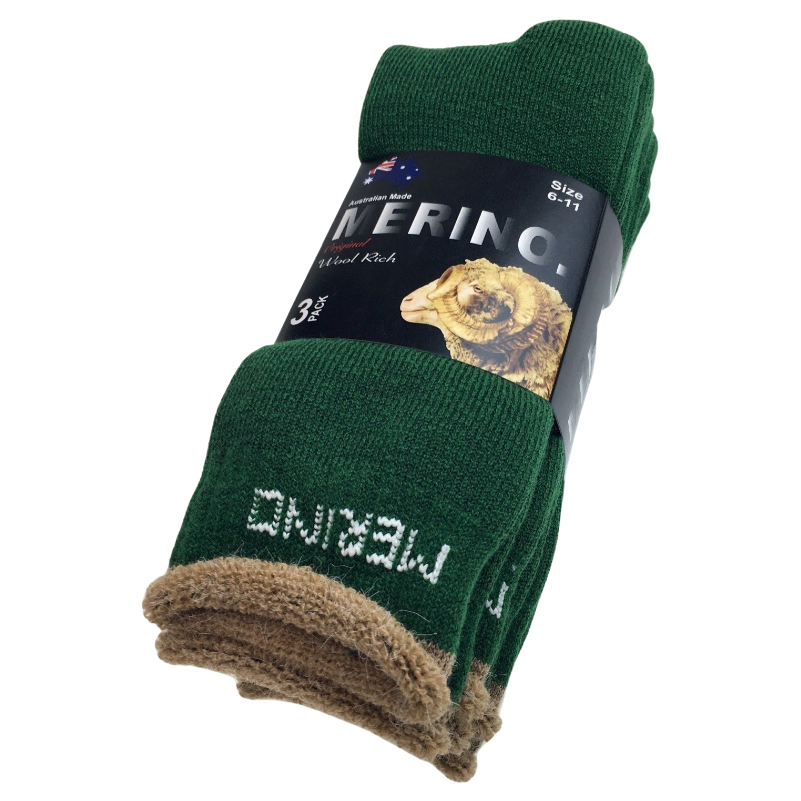 Men's Underwear & Socks: 3 Pairs MERINO WOOL SOCKS Mens Heavy Duty Premium Thick Work Socks Cushion - Green - 11-14