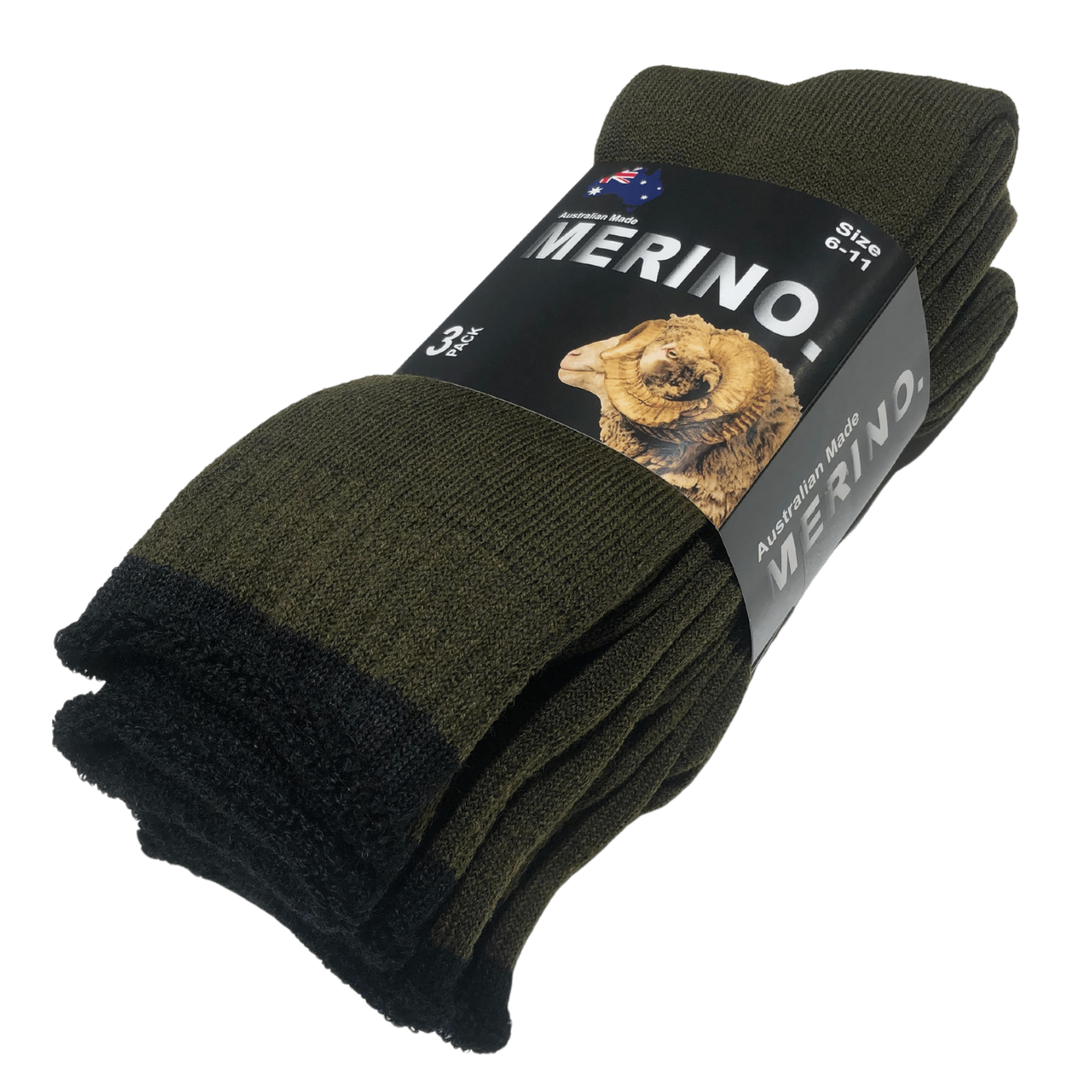 Men's Underwear & Socks: 3 Pairs MERINO WOOL SOCKS Mens Heavy Duty Premium Thick Work Socks Cushion - Olive - 11-14