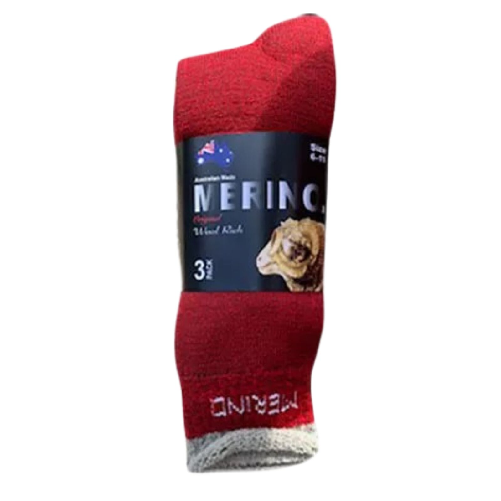 Men's Underwear & Socks: 3 Pairs MERINO WOOL SOCKS Mens Heavy Duty Premium Thick Work Socks Cushion - Red - 11-14