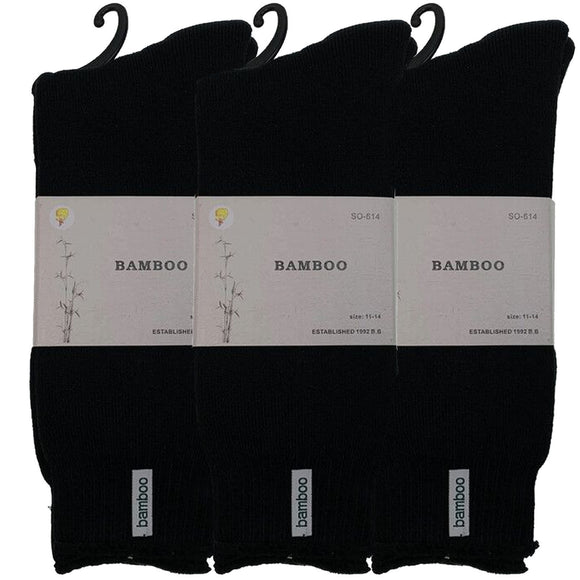 3 Pairs PREMIUM BAMBOO SOCKS Mens Heavy Duty Thick Work Socks BULK Cushion - Black - 11-14