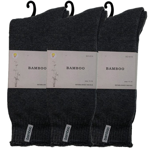 3 Pairs PREMIUM BAMBOO SOCKS Mens Heavy Duty Thick Work Socks BULK Cushion - Charcoal Grey - 11-14