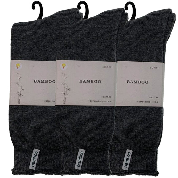 3 Pairs PREMIUM BAMBOO SOCKS Mens Heavy Duty Thick Work Socks BULK Cushion - Charcoal Grey - 7-11