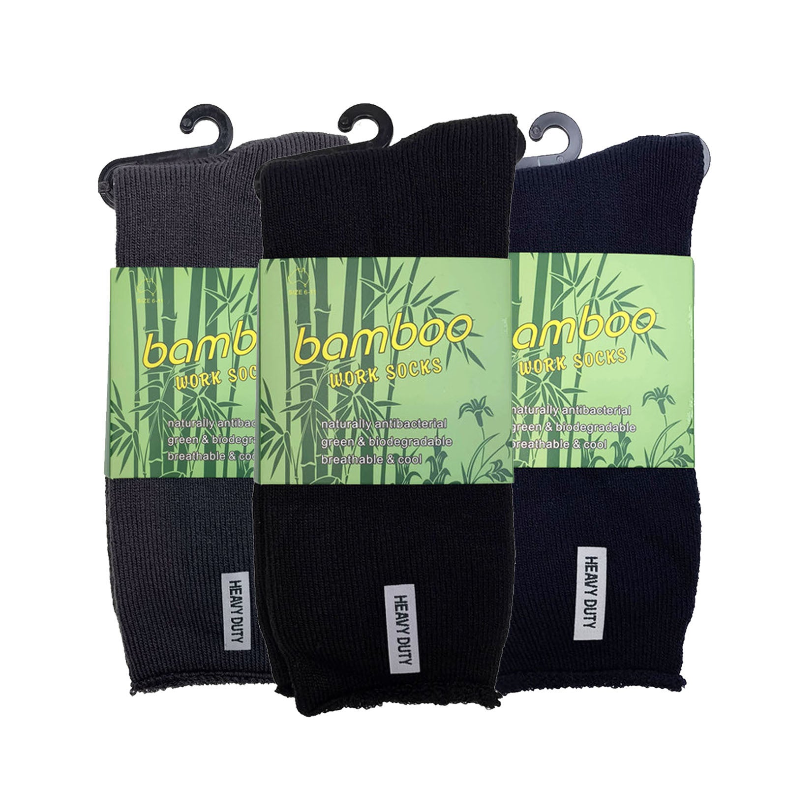 3 Pairs Mens Bamboo Rich Work Socks Thick Cushioned Anti Odour - Assorted  - 6-11