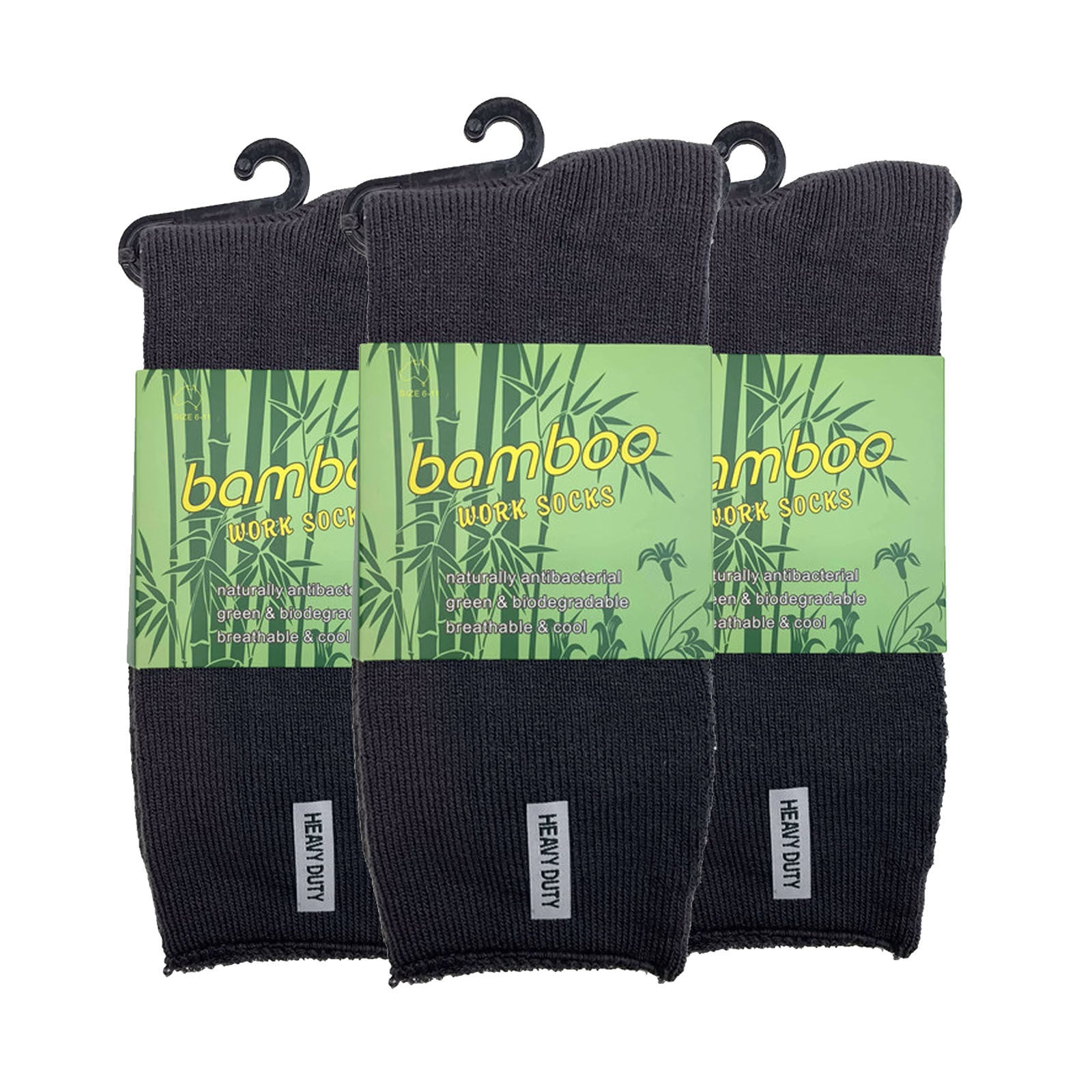 3 Pairs Mens Bamboo Rich Work Socks Thick Cushioned Anti Odour - Charcoal Grey - 6-11