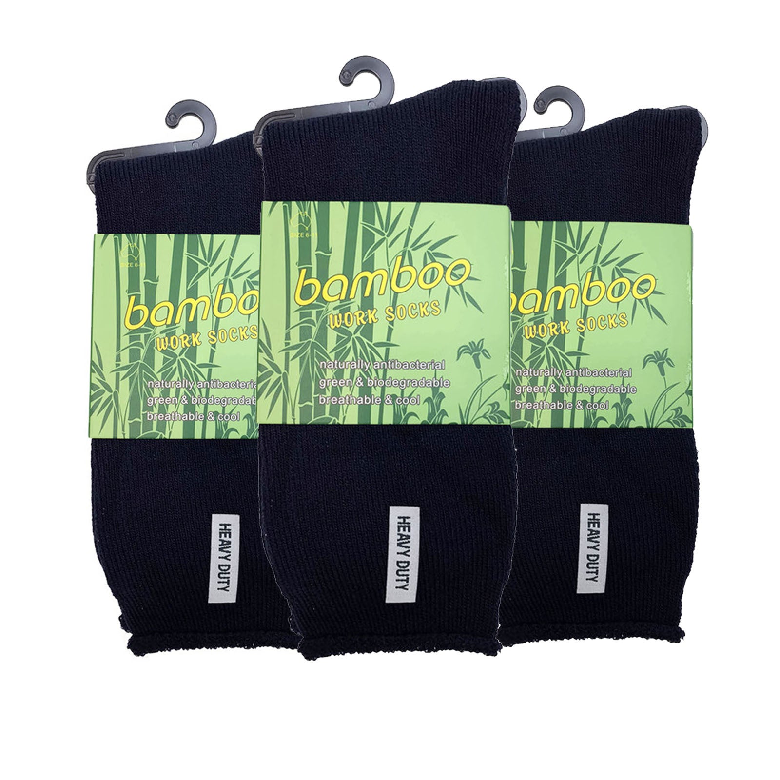 3 Pairs Mens Bamboo Rich Work Socks Thick Cushioned Anti Odour - Navy Blue - 11-14