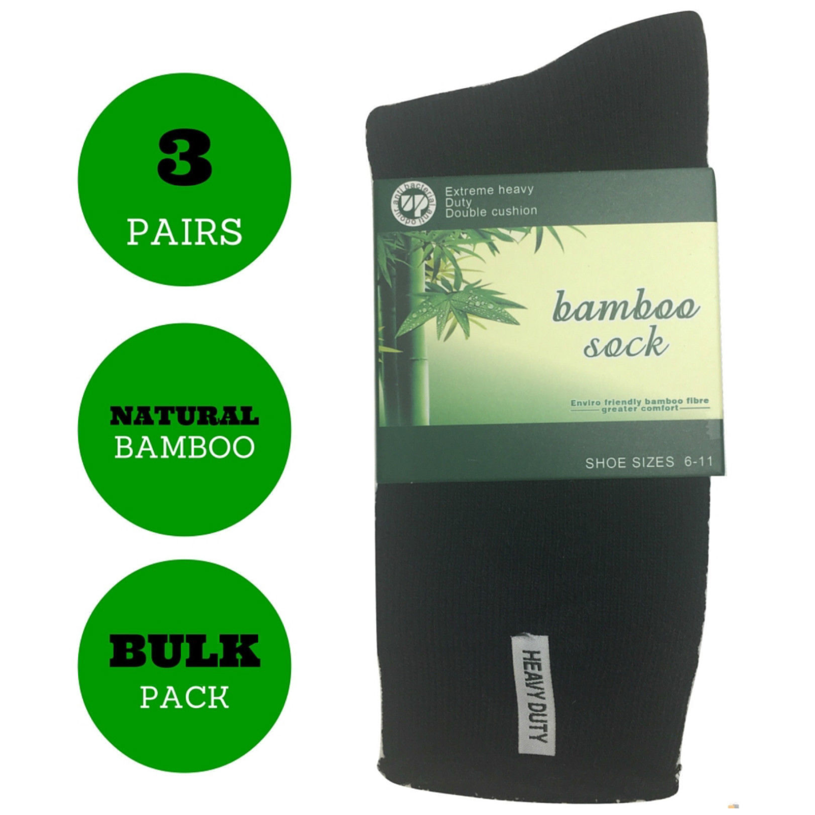 3 Pairs BAMBOO SOCKS Mens Heavy Duty Premium Thick Work Socks Cushion BULK - Assorted Colour Pack - 11-14