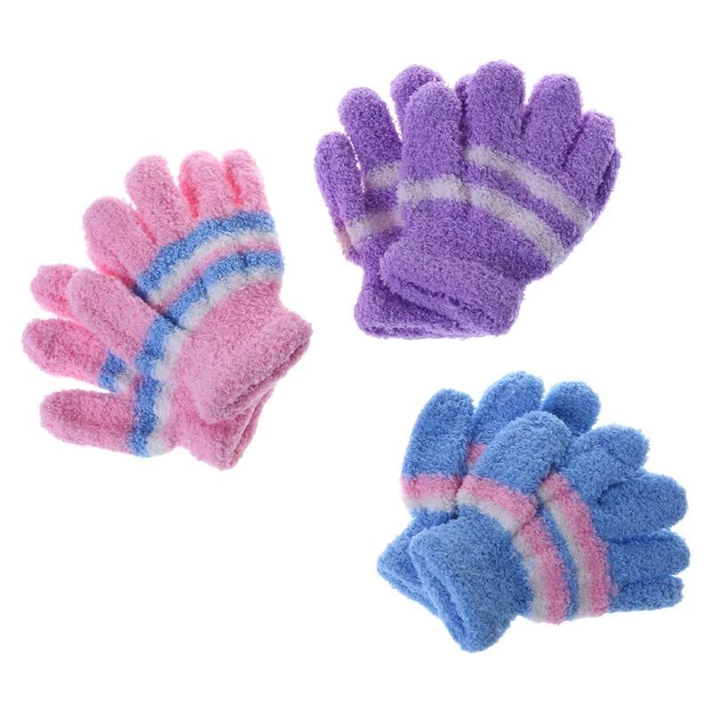 Baby & Toddler Clothing: 3 Pair Baby Gloves Warm Winter Full Finger Thermal Coral Fleece Kids Boys Girls