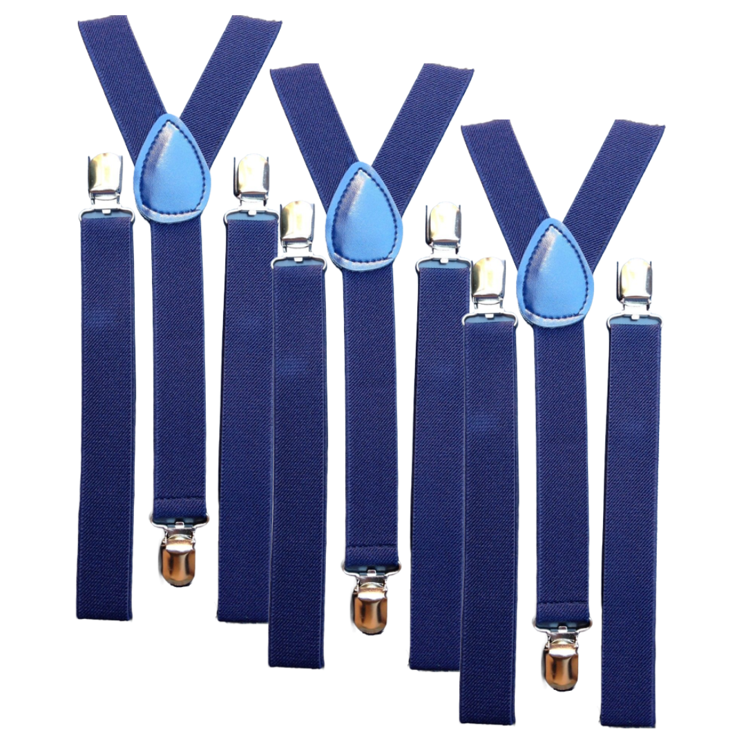 Men's Accessories: 3x Mens Suspenders Braces Adjustable Strong Clip On Elastic Formal Wedding Slim - Navy Blue