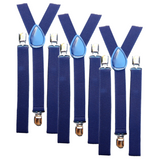 Men's Accessories: 3x Mens Suspenders Braces Adjustable Strong Clip On Elastic Formal Wedding Slim - Navy Blue