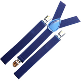 Men's Accessories: 3x Mens Suspenders Braces Adjustable Strong Clip On Elastic Formal Wedding Slim - Navy Blue