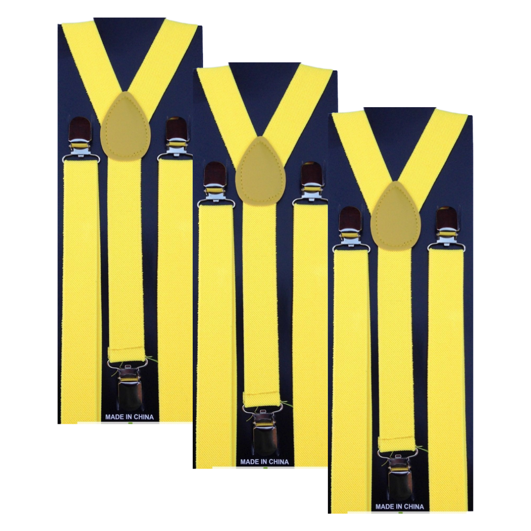 Men's Accessories: 3x Mens Suspenders Braces Adjustable Strong Clip On Elastic Formal Wedding Slim - Yellow