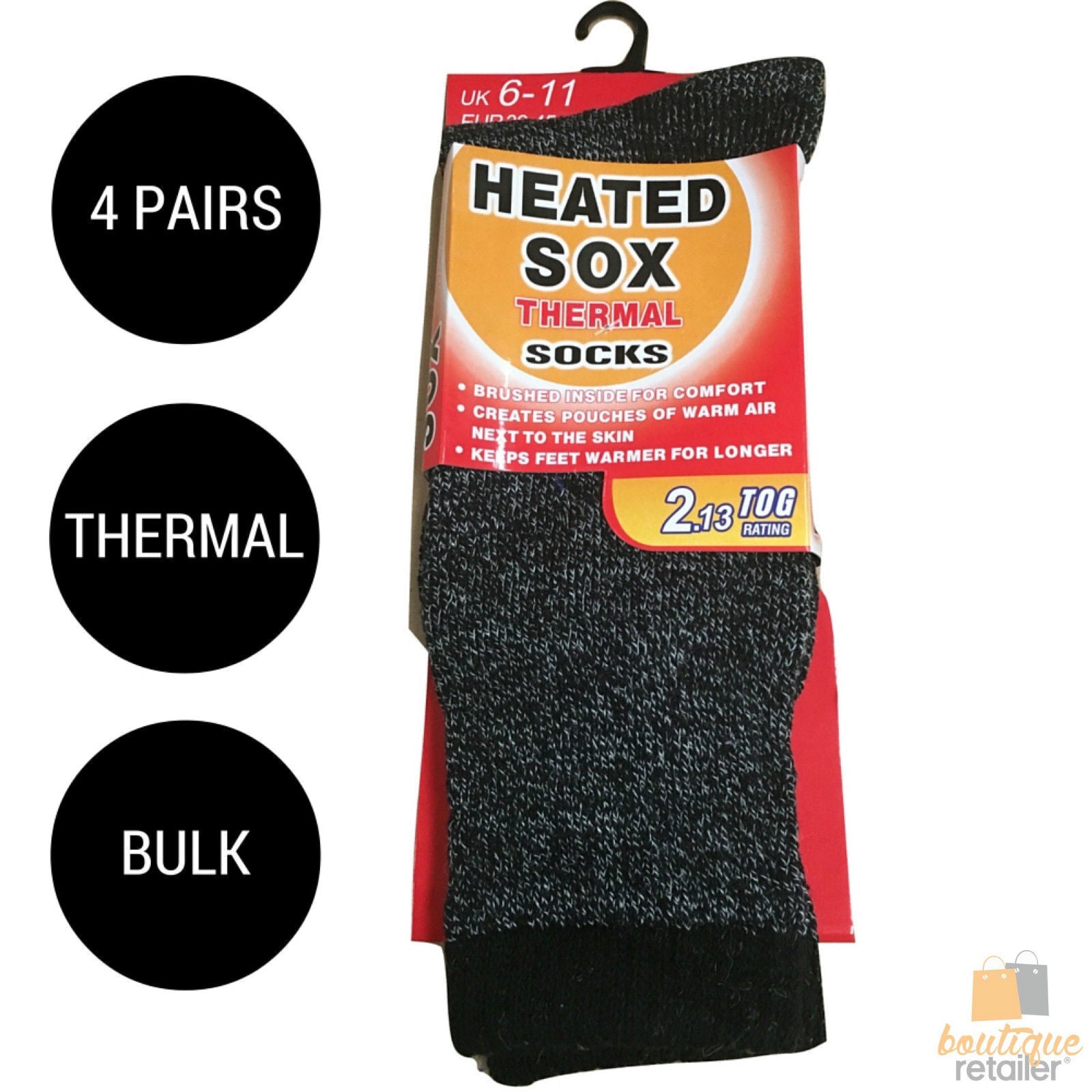 Men's Underwear & Socks: 4 Pairs Mens THERMAL HEATED SOCKS Warm Winter Comfort Mens Work Sox Ski BULK - 6-11 UK