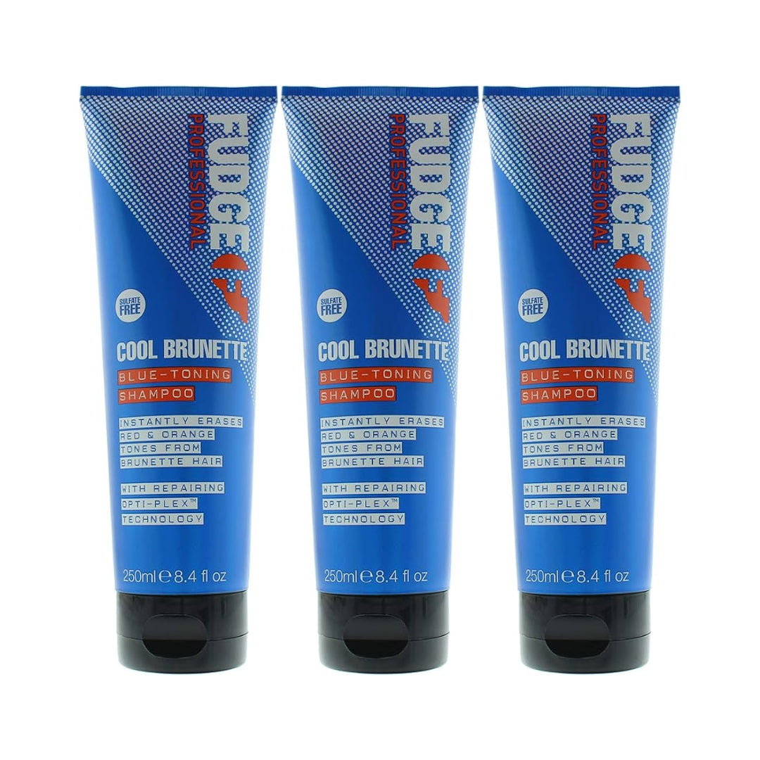 Shampoo & Conditioner: 3x Fudge 250ml Blue Toning Shampoo - Erases Red & Orange from Cool Brunette Hair