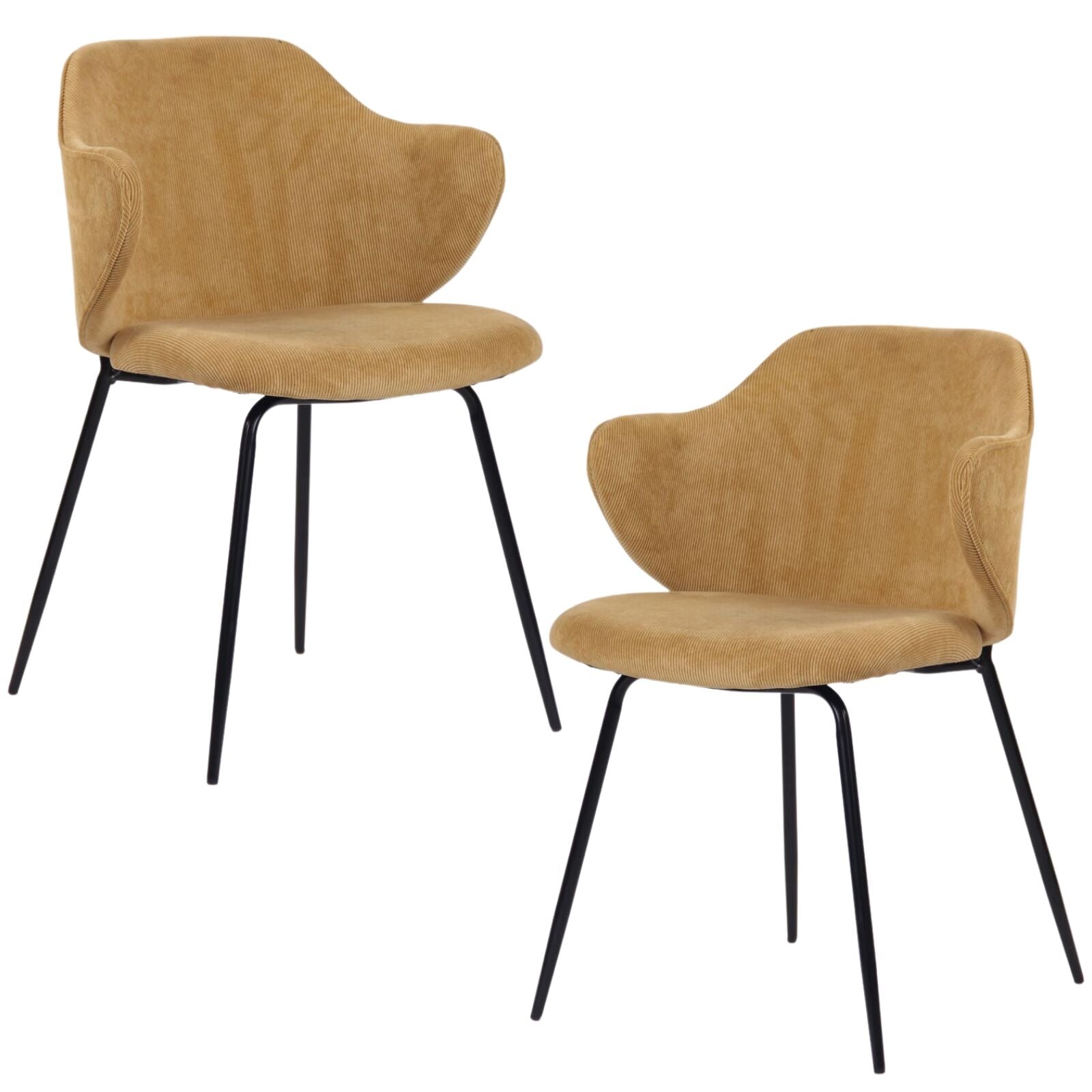 Arm Chairs & Recliners: Set of 2 Dining Chairs Corduroy Cord Fabric with Metal Legs in Mustard Yellow