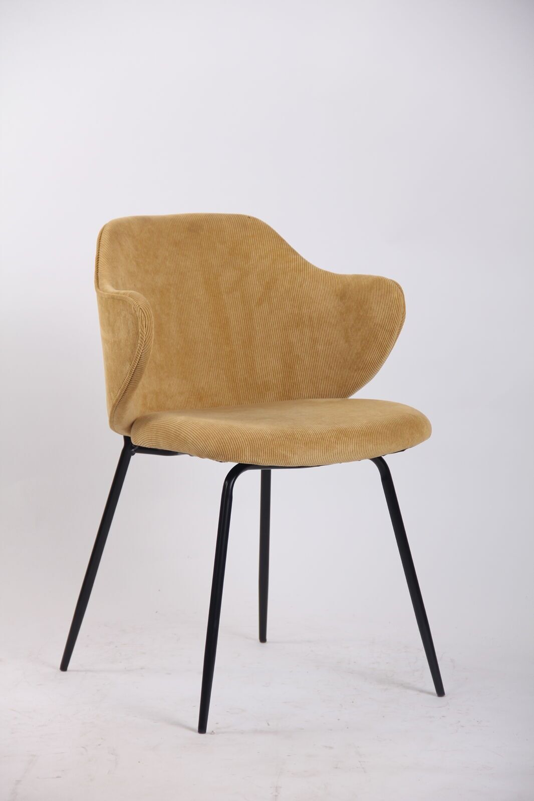 Arm Chairs & Recliners: Set of 2 Dining Chairs Corduroy Cord Fabric with Metal Legs in Mustard Yellow