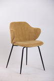 Arm Chairs & Recliners: Set of 2 Dining Chairs Corduroy Cord Fabric with Metal Legs in Mustard Yellow
