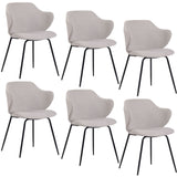 Arm Chairs & Recliners: Set of 6 Dining Chairs Fabric with Metal Legs in Ivory Beige