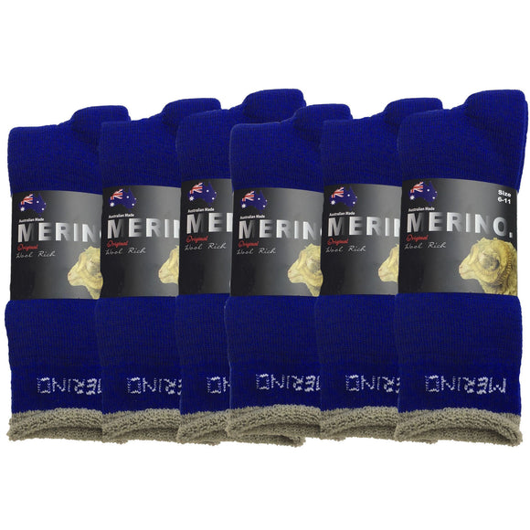 6 Pairs MERINO WOOL SOCKS Mens Heavy Duty Premium Thick Work Socks Cushion BULK - Blue - 6-11