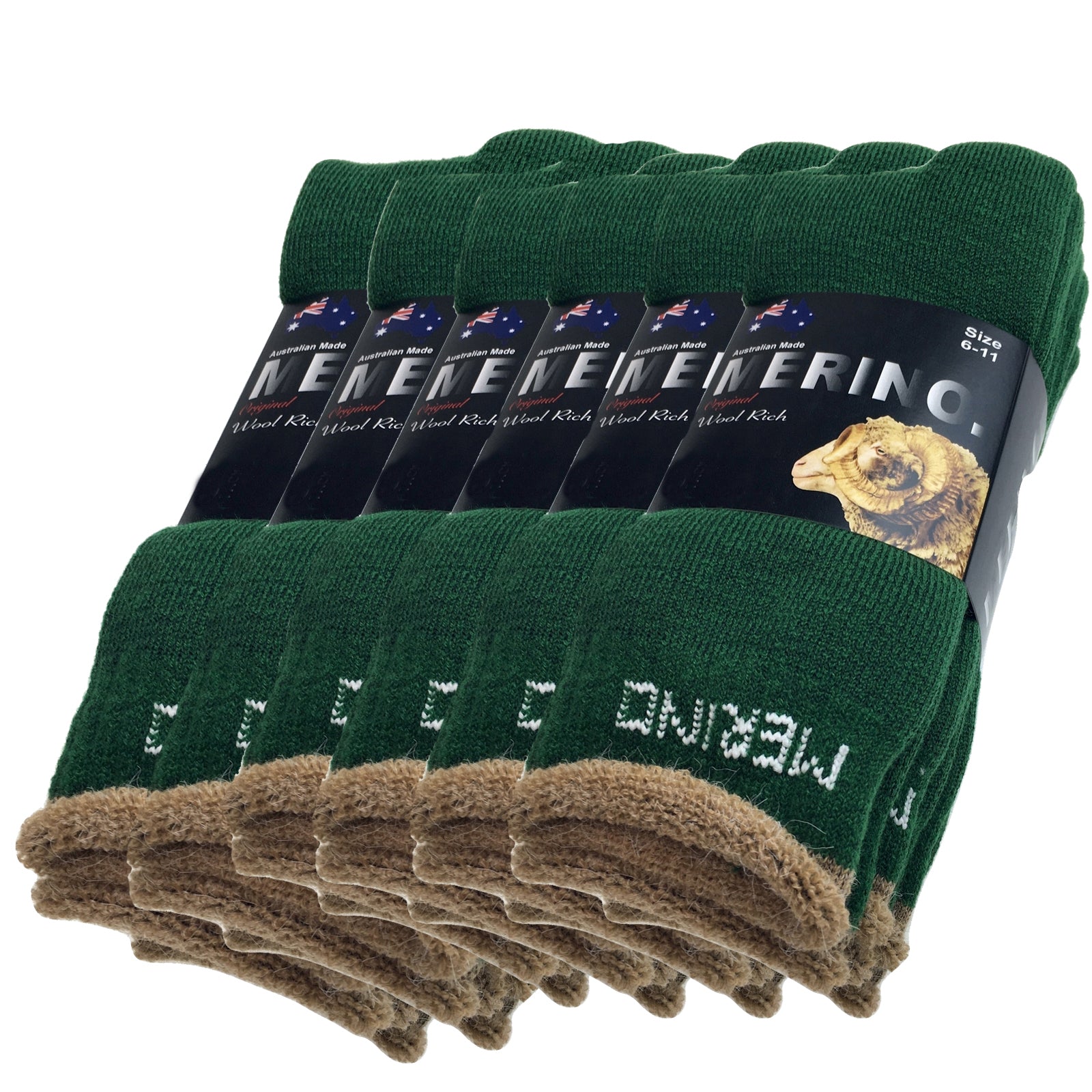 Men's Underwear & Socks: 6 Pairs MERINO WOOL SOCKS Mens Heavy Duty Premium Thick Work Socks Cushion BULK - Green - 6-11