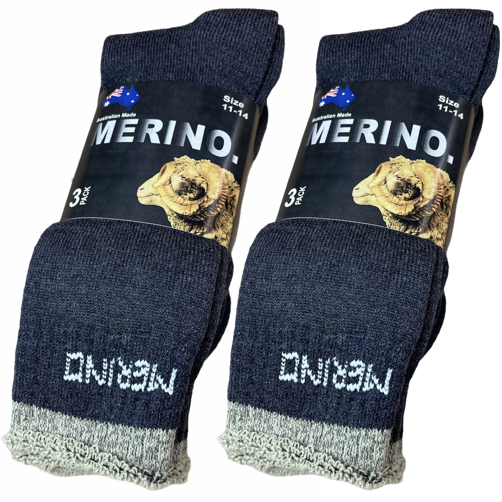 Men's Underwear & Socks: 6 Pairs MERINO WOOL SOCKS Mens Heavy Duty Premium Thick Work Socks Cushion BULK - Navy Blue - 11-14