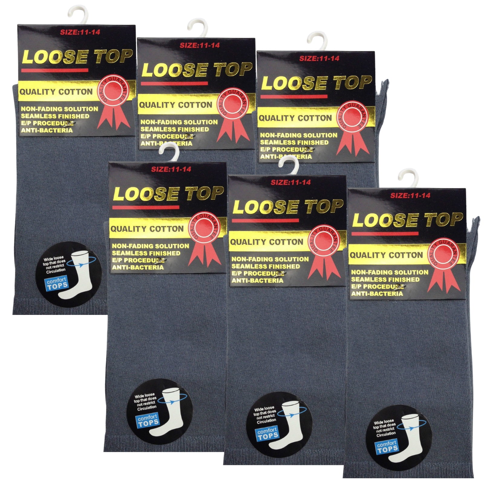 Men's Underwear & Socks: 6x Pair COTTON Rich LOOSE TOP SOCKS Circulation Diabetic Comfort in Grey - 11-14