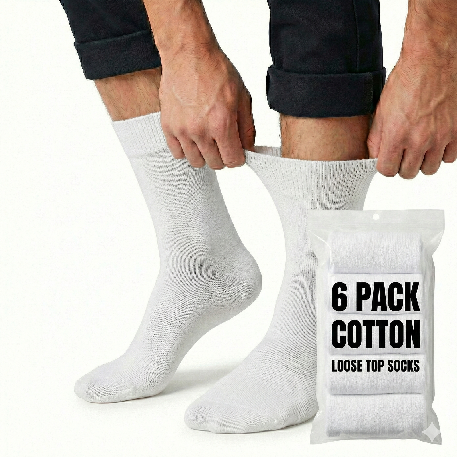 6x Pair COTTON Rich LOOSE TOP SOCKS Circulation Diabetic Comfort in White - 11-14