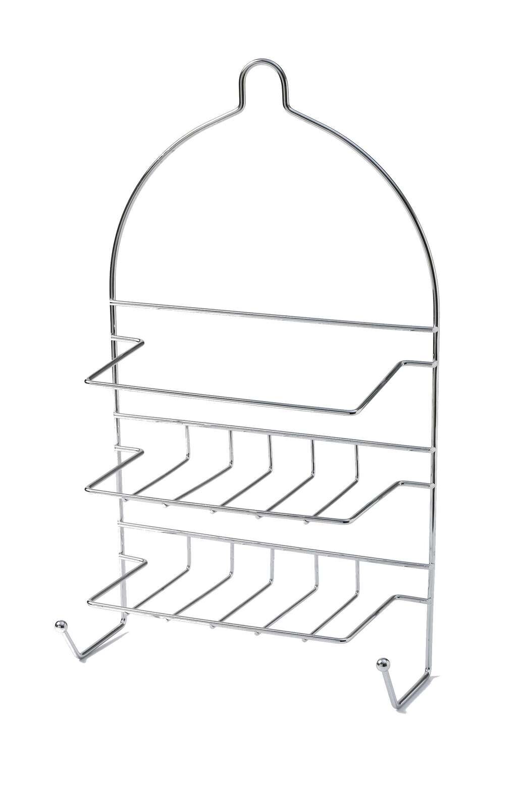 Bath Caddies: 2-Tier Shower Caddy Bath Rack Chrome Hanging Hook Basket 25 x 10 x 43cm - Silver