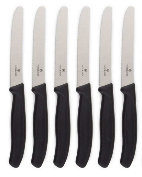 6x Victorinox Standard Wavy Edge Steak and Tomato Knife - Black