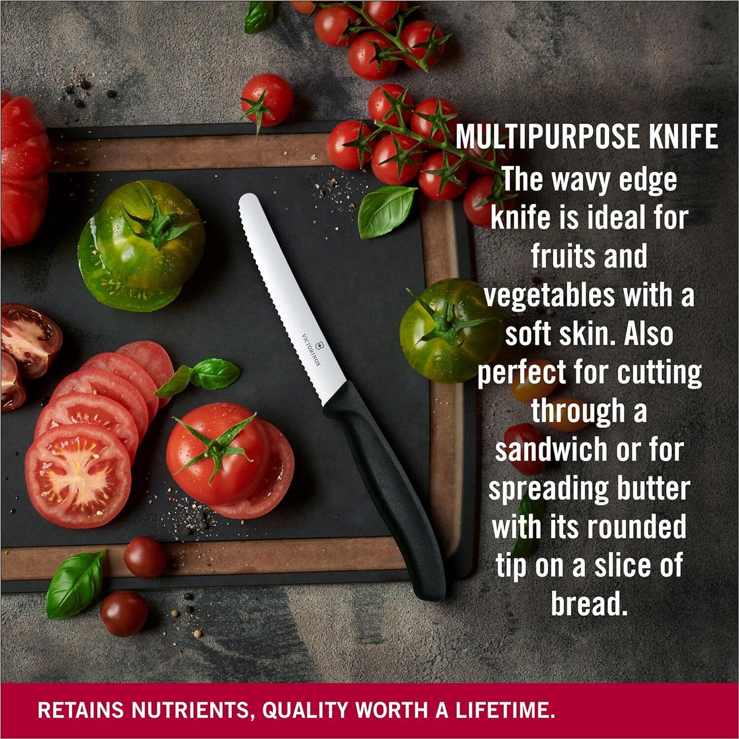 Kitchen Knives: 6x Victorinox Standard Wavy Edge Steak and Tomato Knife - Black