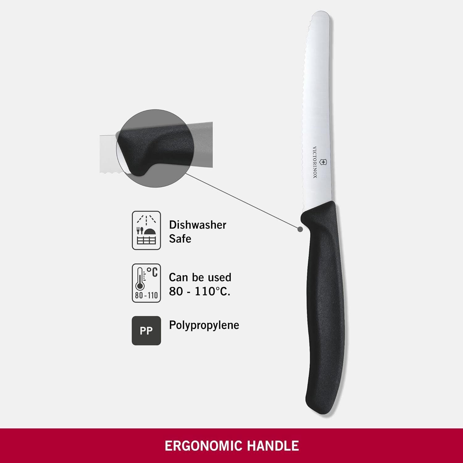Kitchen Knives: 6x Victorinox Standard Wavy Edge Steak and Tomato Knife - Black