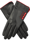 Women's Accessories: Dents Womens Leather Gloves w/ Button Detail Piped Cuff & Silk Feel Lining - Black/Berry - Large