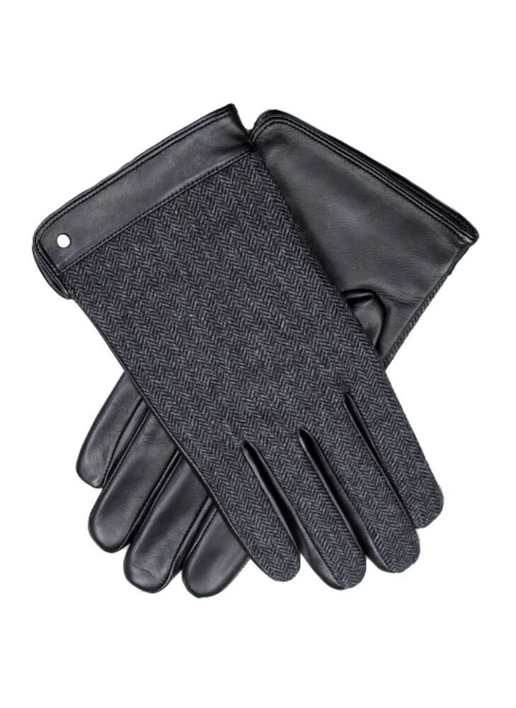 Dents Leather Wool Gloves Fleece Lined Warm  Mens Winter Herringbone - Black