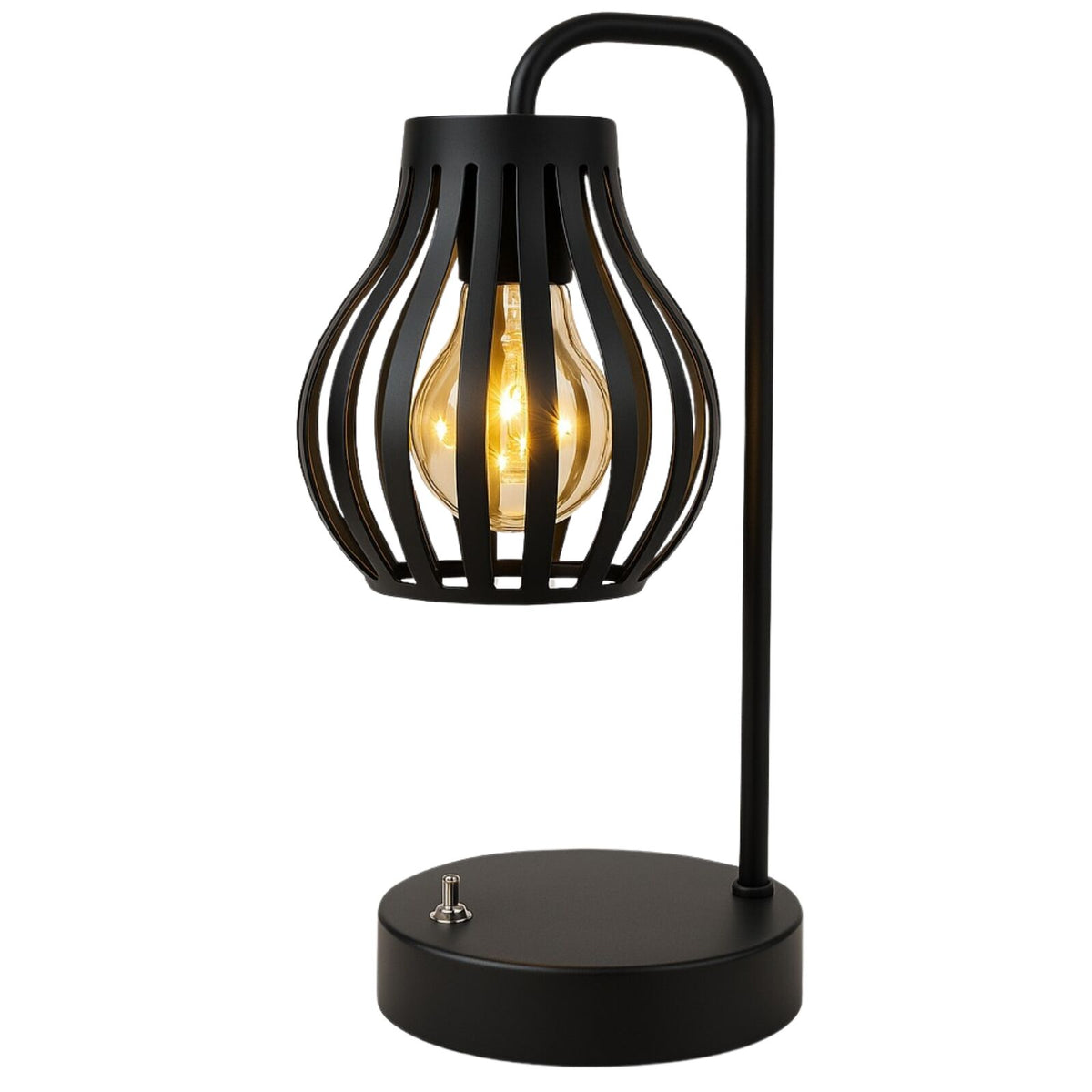 Modern Black Metal Tulip Style LED Lantern Table Desk Lamp â€“ Battery Operated Decorative Light