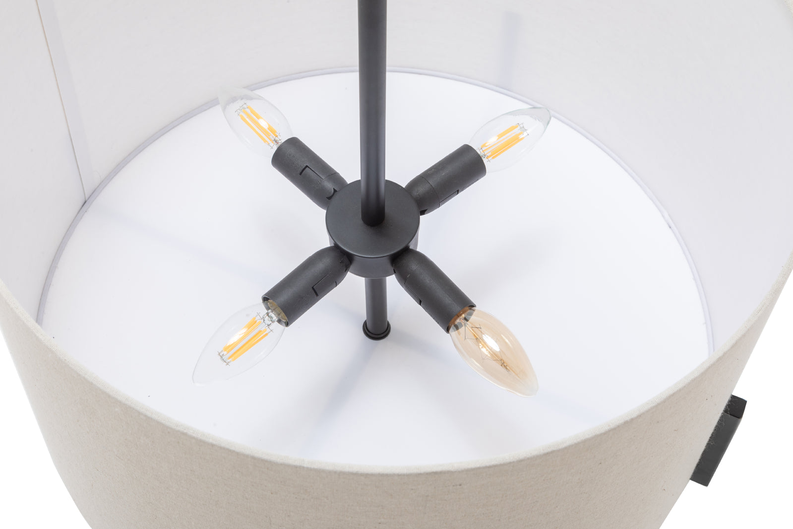 Ceiling Lights: Modern Scandi Metal Hanging Pendant Lamp w/ Linen Shade Light - Matte Black