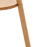 Floor Lamps: Natural Wooden Tripod Floor Lamp w/ Round Wood Shelf + Off White Linen Shade