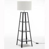 Floor Lamps: Eiffel 3 Tier Natural Wood Floor Lamp w/ Storage Shelves + Off White Linen Shade