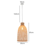 Ceiling Lights: Natural Woven Bamboo Cone Pendant Lamp Hanging Light Bell Shade Boho Tropical