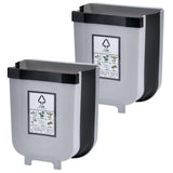 Automatic Bins: 2x 9L Kitchen Wall Mounted Foldable Waste Bin Hanging Trash Can - Brown