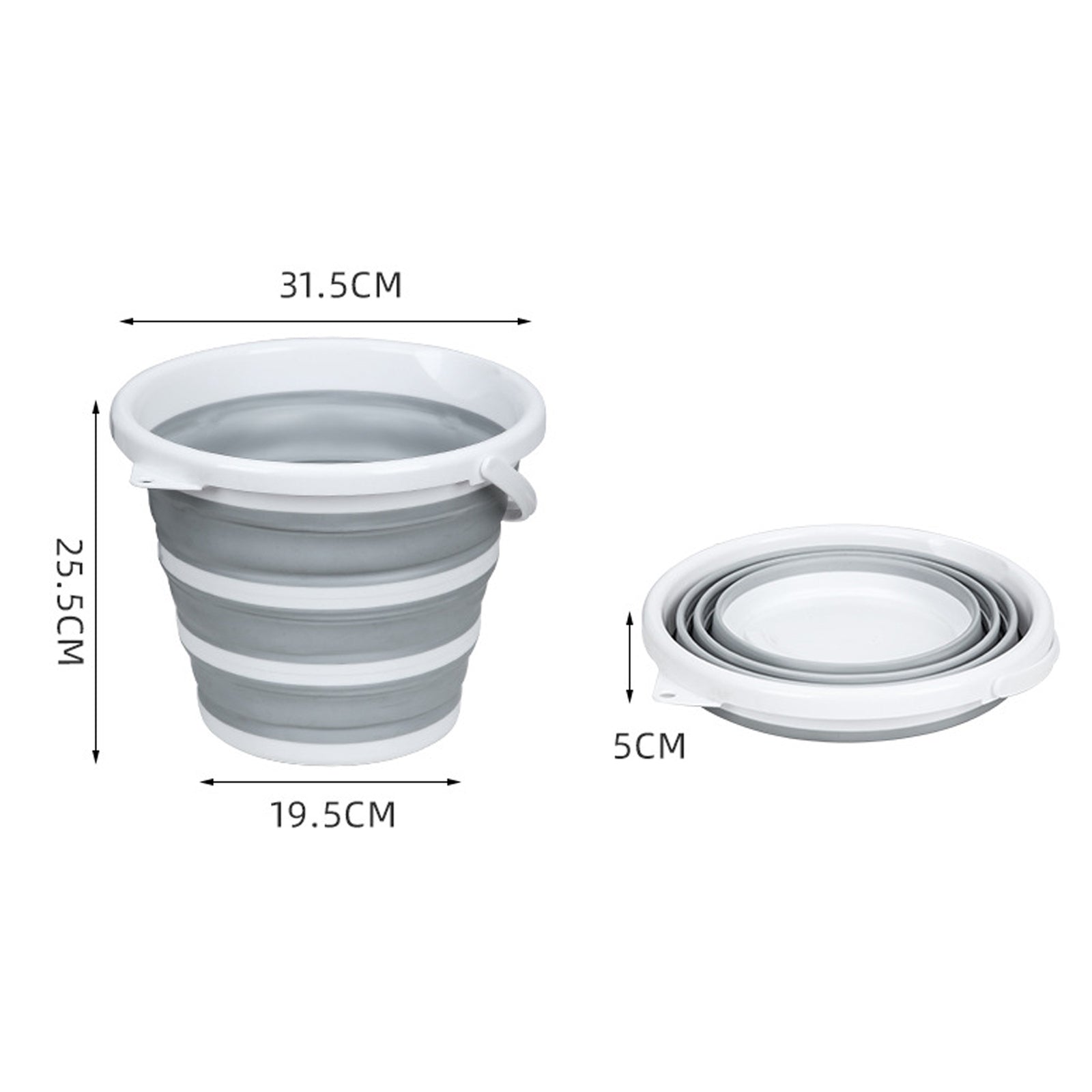 Camp Furniture: 3x 10L Foldable Collapsible Bucket Silicone Hiking/Camping/Fishing - Grey/White